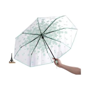 Imagem de Guarda-chuva Trifold Transparente Estilo Coreano Com Design Artístico 