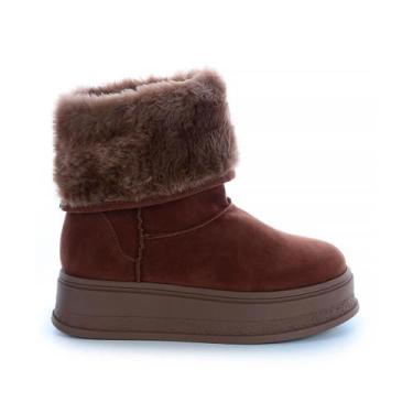 Imagem de Bota de Pelos Forrada Salto Plataforma Cano Médio Caramelo - Damannu S