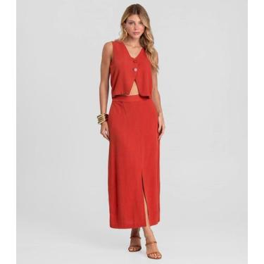 Imagem de Saia Midi Em Tecido Linho Dianna Laranja, G, Laranja