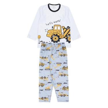 Imagem de Pijama Infantil Masculino Inverno Let's Work - Hey Kids Branco - HeyKi