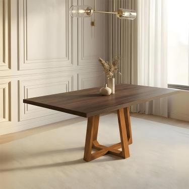 Imagem de Mesa de Jantar Julia 160cm Tampo Freijó 6 Lugares Base Madeira Maciça Cerejeira Sala de Jantar