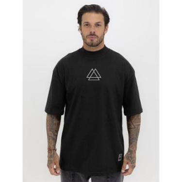 Imagem de Camiseta Camisa Oversized Gola Alta Estampa Triângulo Streetwear Algodão Premium Preto-Masculino