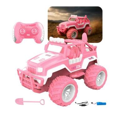 Imagem de Carrinho Controle Remoto Jipe Rosa Para Menina Recarregável Bateria Of
