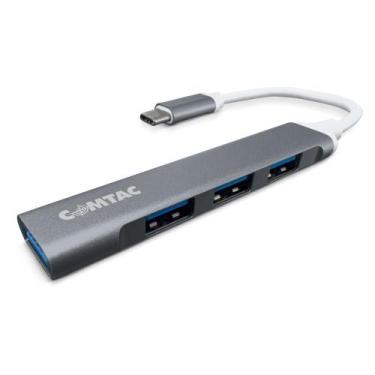 Imagem de Hub Tipo C Alumínio Cinza 4 Portas USB 3.0 E 2.0 Comtac 1101