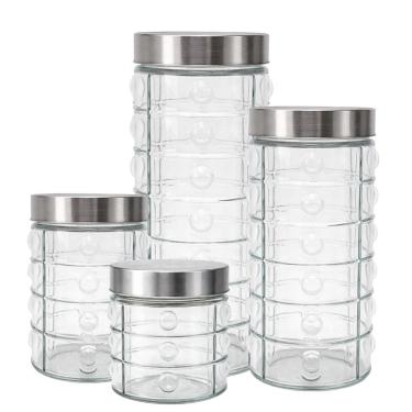 Imagem de Conjunto 4 Potes Vidro com Tampa Rosca Aço Inox Porta Mantimentos Design Decor
