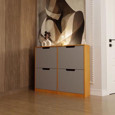 Imagem de Sapateira Milano 4 Portas para 16 Pares de Sapato Cinza/Freijó - Panorama Móveis