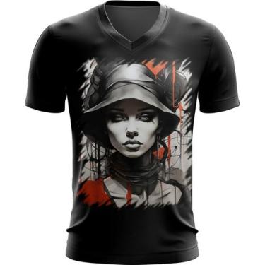 Imagem de Camiseta Gola V Pintura a Carvão Mulher Arte 25 - Kasubeck Store®, INF