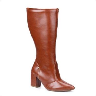 Imagem de Bota Social Feminina Cano Alto Bico Fino Salto Alto Bloco-Feminino