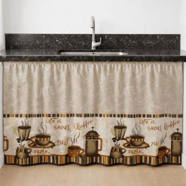 Imagem de Cortina de Pia Cozinha Estampada Tecido Oxford -1,40x0,80 Decoração Co