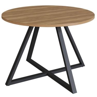 Imagem de Mesa de Jantar Redonda 110cm Pés Industrial Idea A03 Nogal Sevilha Preto - Lyam Decor