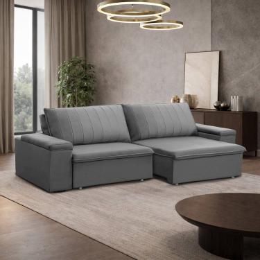 Imagem de Sofá 3 Lugares Retrátil Reclinável Para Sala 245cm Malfati F04 Veludo Cinza - Lyam Decor