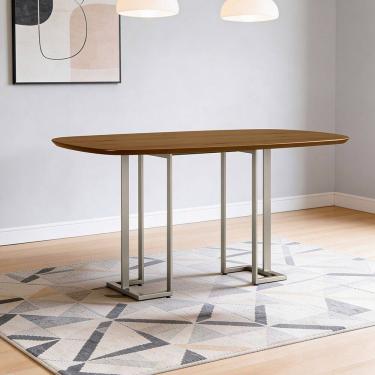 Imagem de Mesa de Jantar 6 Lugares Retangular Orgânico 180cm Pés Industrial Alina N01 Cinamomo Champanhe - Lyam Decor