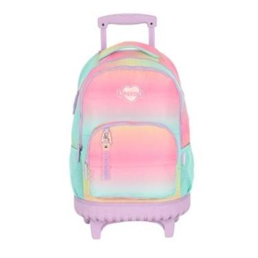 Imagem de Mochila Rodinhas Grande Infantil Matelassê Metalizado Rosa Lovers Up4you 360º Luxcel-Fe...