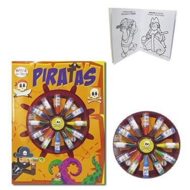 Imagem de Livro Ler e Colorir Piratas com 12 Gizes de Cera - MAGIC KIDS