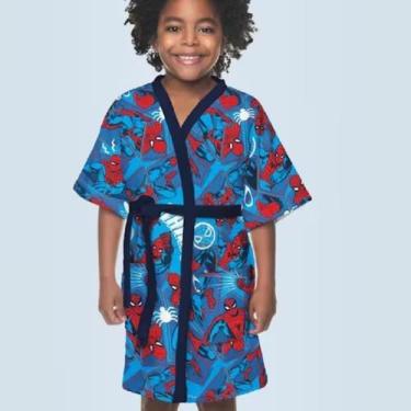 Imagem de Roupão Aveludado Infantil Quimono Estampado Spider Man G Lepper