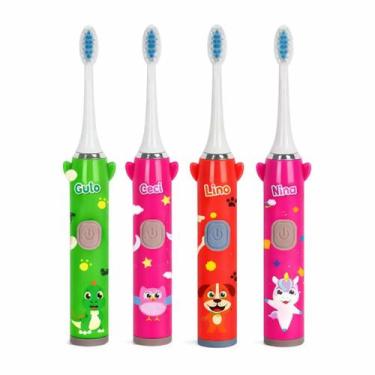 Imagem de Escova Dental Elétrica Infantil Personagens Divertidos Estampa:Dino - 