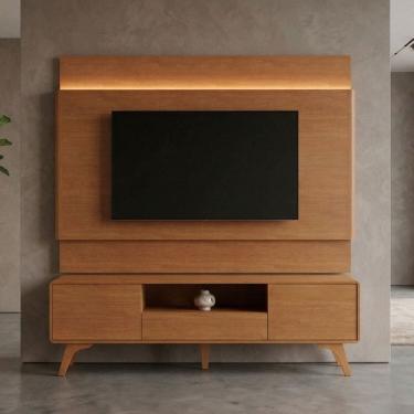 Imagem de Rack com Painel para TV até 65 Polegadas 185Cm X 187Cm com LED 100% MDF Pés em Madeira...
