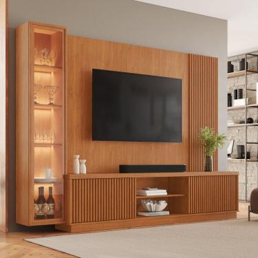 Imagem de Estante Home Ripado com Cristaleira para Tv até 75 Polegadas 100% Mdf Ripado Valência N...