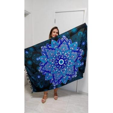 Imagem de Canga Indiana Estampada Moda Praia - cod 10 - Aleci Fashion, Azul