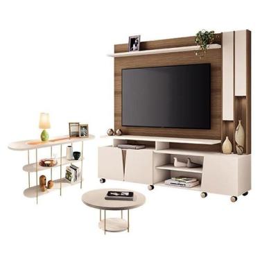 Imagem de Estante Home Theater Virtus Castanho Off White com Mesa de Centro Sky 