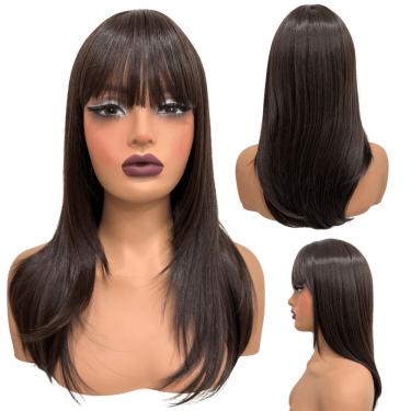 Imagem de Peruca lisa repicada com franja 45cm castanho claro 4