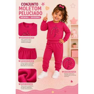 Imagem de Conjunto Moletom Infantil Menina Inverno Peluciado Unicórnio - NoBrand