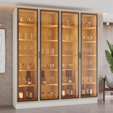 Imagem de Cristaleira 200cm 4 Portas com LED e Vidro Reflecta Temperado 100% MDF