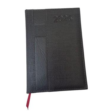 Imagem de Agenda Diária Com Suporte Para Caneta Ano 2026 Linho Preto com Preto
