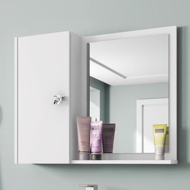 Imagem de Armário De Banheiro Gênova 1 Porta 2 Prateleiras Com Espelho Branco - Bechara