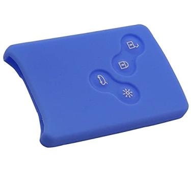 Imagem de YJADHU Porta-chaves de silicone com 4 botões para chaveiro porta-chaves para carro, adequado para Renault Clio Logan Megane 2 3 Koleos Scenic, LightBlue