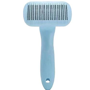 Imagem de Pet Massage Shedding Escova Cão Auto-limpeza Escova De Slicker Pente Cat Para Pequenos Cachorro Médio Gatos Pet Removedor de Cabelo,Blue