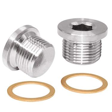 Imagem de JoyTube Plugue de tubo de aço inoxidável M14 x 1,5 com cabeça sextavada de alta resistência à ferrugem com forro de cobre (pacote com 2)
