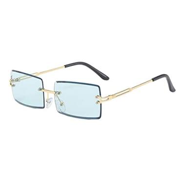 Imagem de Óculos de sol para mulheres homens retangulares retrô coloridos lentes transparentes sem aro óculos de sol exclusivos na moda, E, One Size