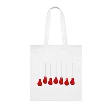 Imagem de Sacola de luvas esportivas suspensas com texto de mídia social em vermelho, presente divertido, bolsa de ombro, bolsas reutilizáveis, ideia de presente de cesta de Natal de aniversário, Branco