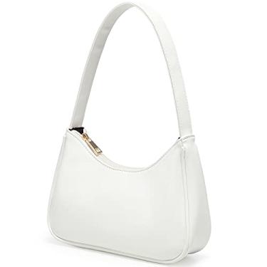 Imagem de Loiral Bolsas de ombro para mulheres, bolsa Hobo fofa, mini bolsa clutch com fecho de zíper, 1 couro profissional branco, Small