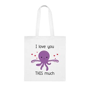 Imagem de Sacola I Love You This Much, presente divertido, bolsa de ombro, bolsas reutilizáveis, ideia de presente de cesta de Natal de aniversário, Branco