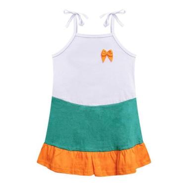 Imagem de Vestido Infantil Feminino Alcinha Branco, Verde E Laranja - Joinha Kid