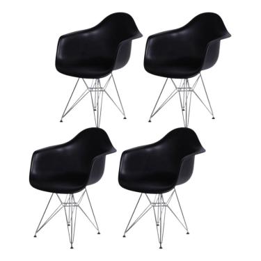 Imagem de Kit 4 Poltronas Com Braço Base Cromada Eames Dkr OR Design Preto/Cromado