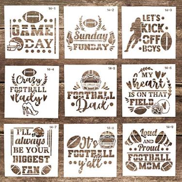 Imagem de Modelo de estêncil de carta esportiva de futebol reutilizável DIY para artesanato faça você mesmo pintura de raspar em bolo, madeira, tela, piso, parede, azulejo (5,9 x 5,9 polegadas), conjunto de 9