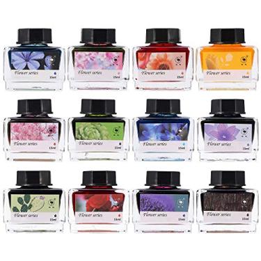 Imagem de SVBAQUUY Tinta de caligrafia, conjunto de tintas de caligrafia com 12 cores para arte, escrita, assinaturas, caligrafia, decoração, presente (15 ml)