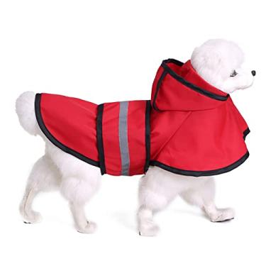 Imagem de Capa de chuva com capuz para cães pequenos a grandes Poncho impermeável refletivo filhotes poncho jaqueta de chuva ajustável para caminhadas ao ar livre, vermelho, GG (peito: 52cm)