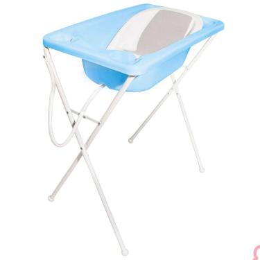 Imagem de Banheira para Bebê com Suporte - Acqua Trio - Azul Pastel - Galzerano