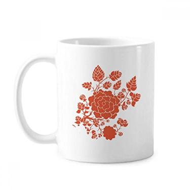Imagem de Caneca de cerâmica com flor vermelha e estampa de rosa cerâmica para café e porcelana