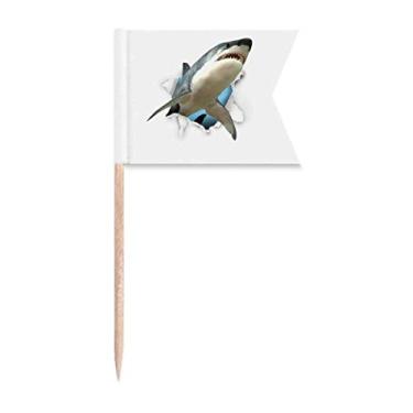 Imagem de Animal Paper Break Choques Tubarões Bandeiras para Palito de Dente, Marcação para Bolo de Festa, Prato de Queijo