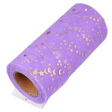 Imagem de MILISTEN Fita de malha larga com estampa de lua de estrela dourada, fita de artesanato DIY para embrulho de presente, decoração de bolo de Natal 2280 x 15 cm (lavanda)