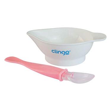 Imagem de Clingo Conjunto Com Prato Branco E Colher Rosa Rosa