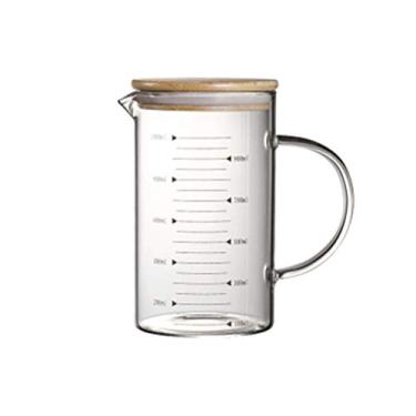 Imagem de Caneca de medição de vidro com tampa de vidro borossilicato canecas de café vidro vidro para cozinha de bar casa 350 ml, Picture 1, 9 * 16.5CM
