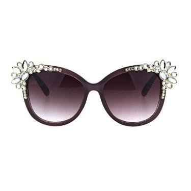 Imagem de Óculos de sol femininos grandes com strass e acabamento em plástico borboleta, Frost Purple, 5 7/16"(139mm) x 2 3/16"(56mm)