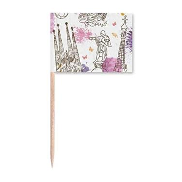 Imagem de Estátua de futebol da Catedral de Barcelona Espanha, bandeiras de palito de dente, enfeite de festa