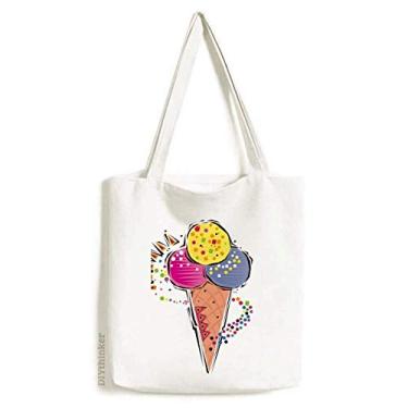 Imagem de Bolsa de lona com ilustração de elemento de bola de sorvete azul amarela vermelha bolsa de compras casual bolsa de mão